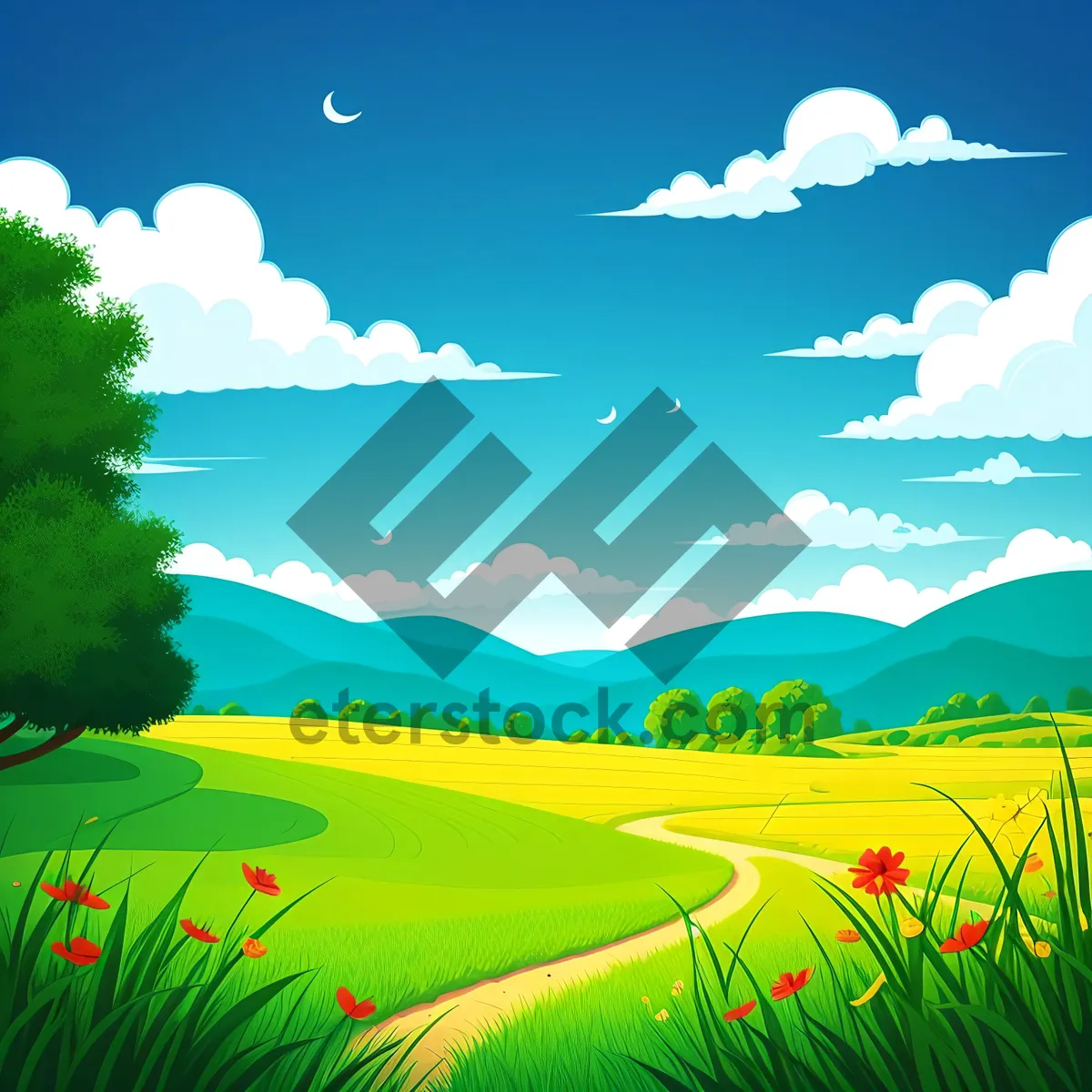 Picture of Serene Summer Meadow Under Sunny Sky