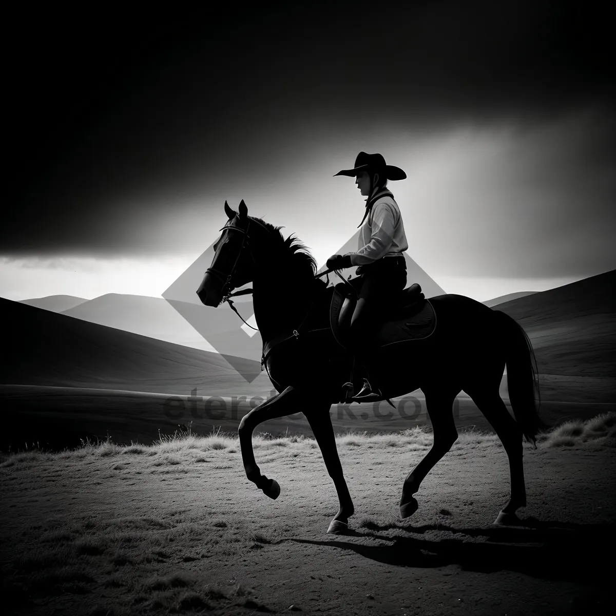 Picture of Sunset Cowboy on Beach: Silhouette Serenity