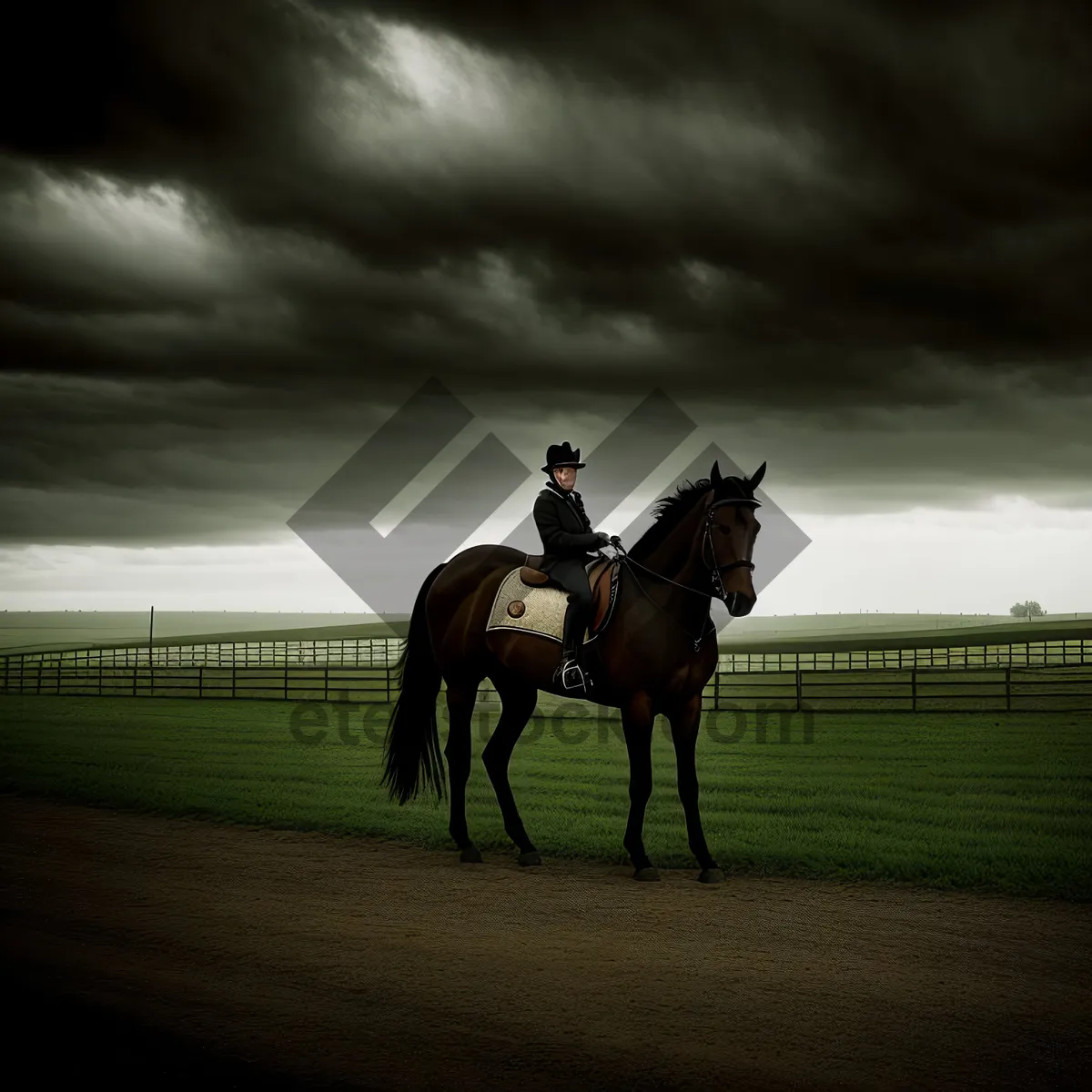 Picture of Thoroughbred Stallion in Rural Ranch Setting