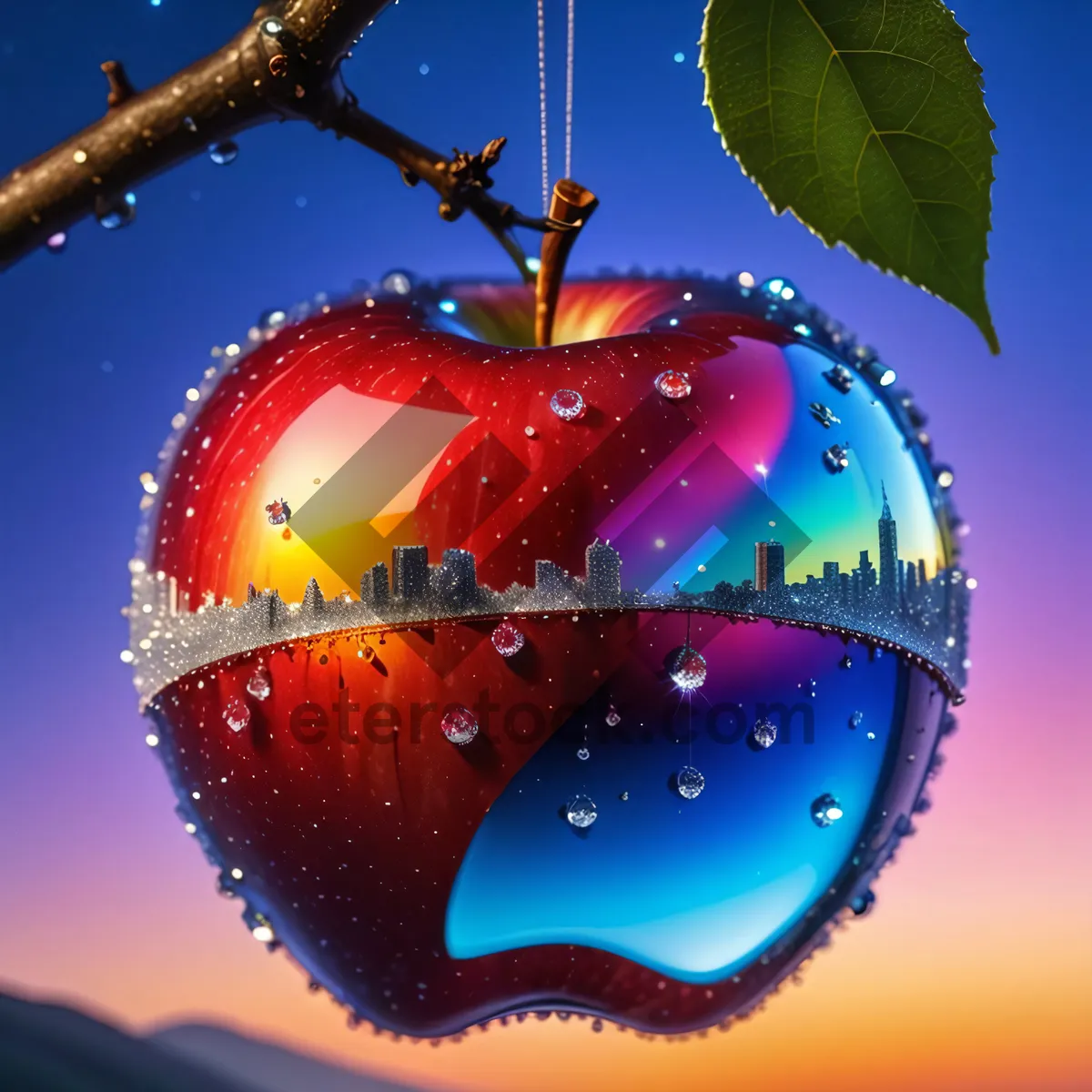 Picture of Festive edible apple ornament for winter holiday celebration.