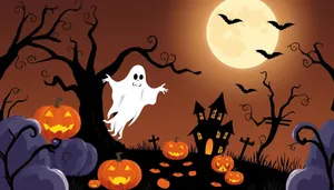 Cute Halloween Silhouette Cartoon Design - Pumpkin Cemetery