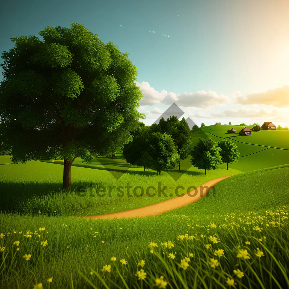 Picture of Vibrant Rapeseed Fields in Rural Landscape
