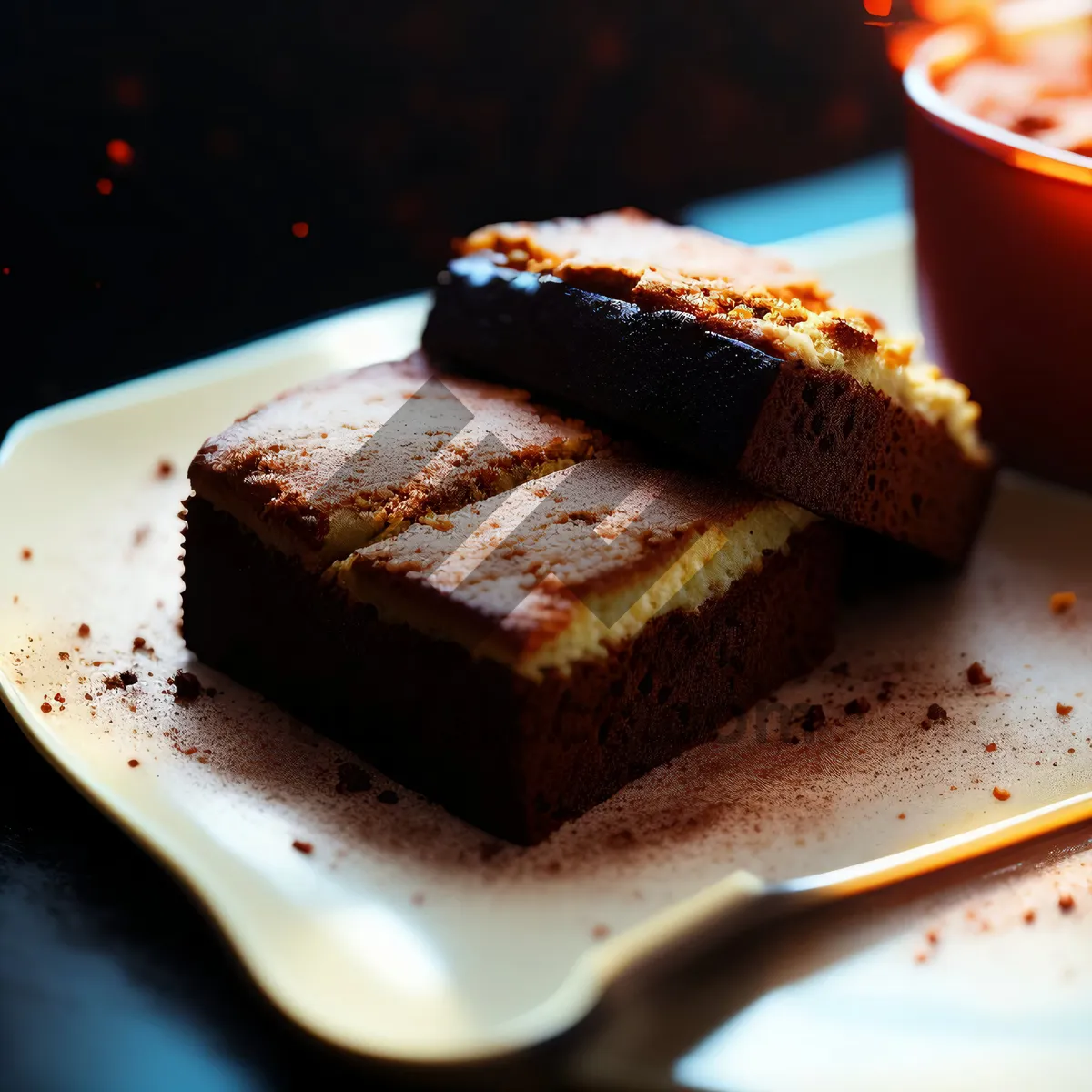 Picture of Sweet Chocolate Cake Slice with Chocolate Sauce