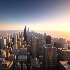 Urban Skyline: Captivating Business District at Sunset