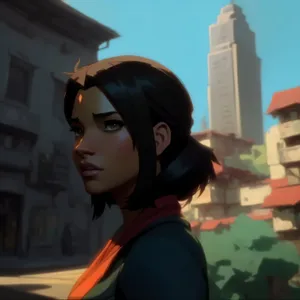 Stylish smiling lady sitting happily, portrait.