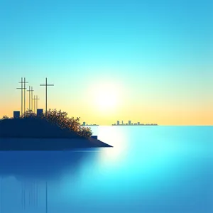 Serene Seascape with Ship and Tower