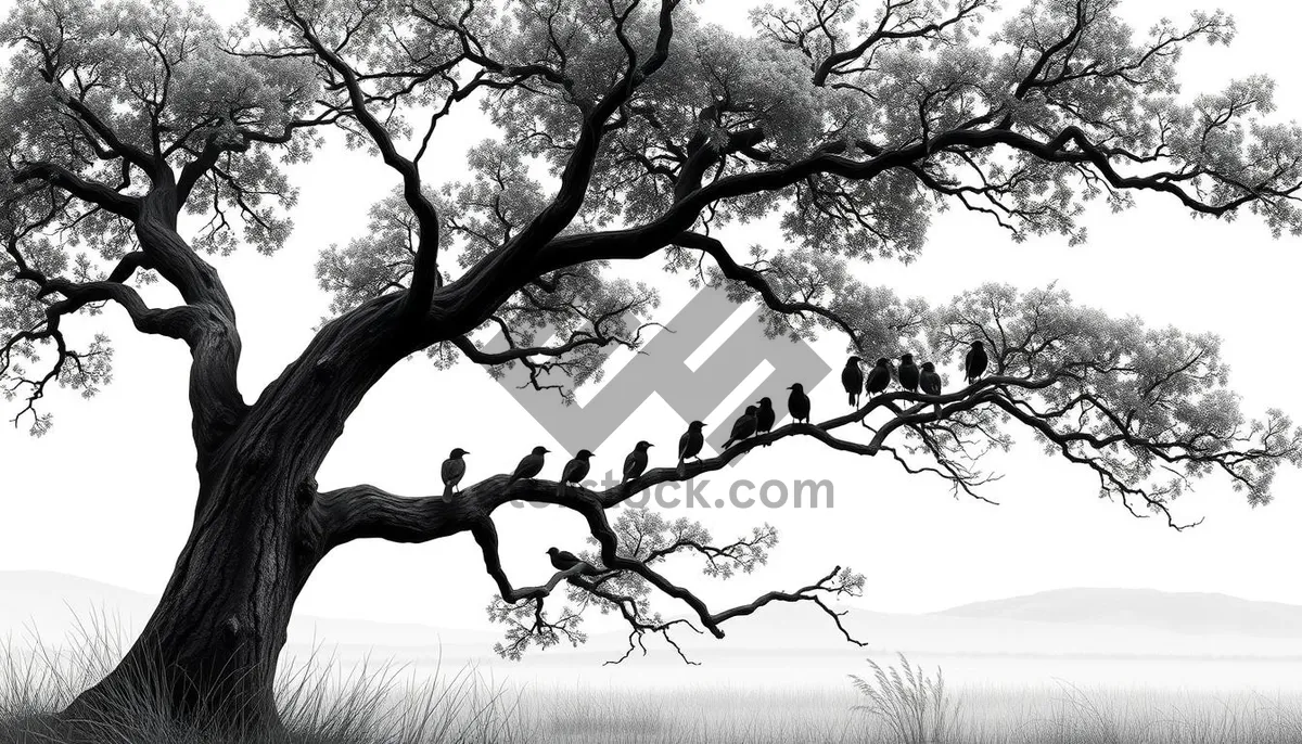 Picture of Park landscape with oak tree and blue sky