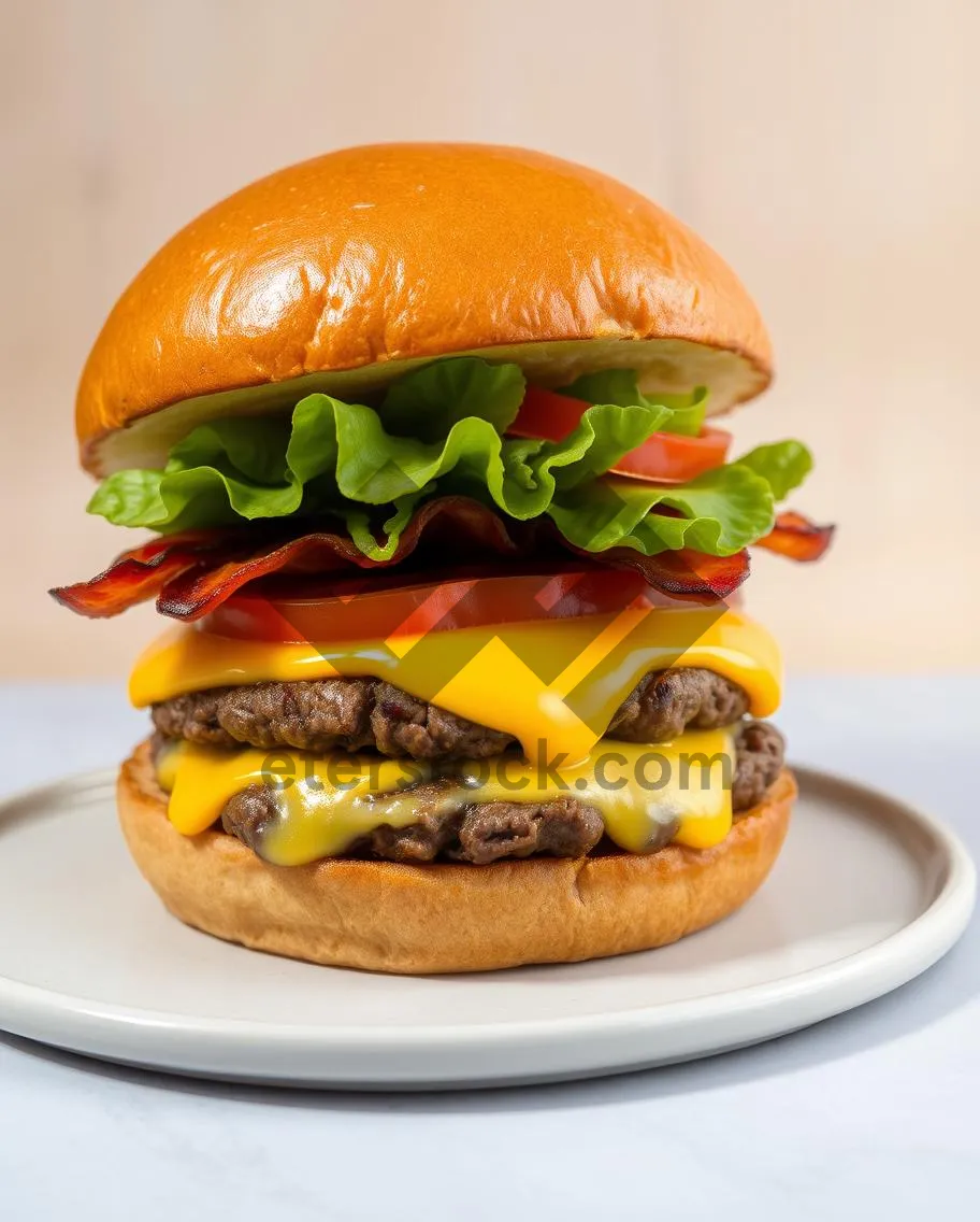 Picture of Gourmet Cheeseburger with Grilled Vegetables and Lettuce