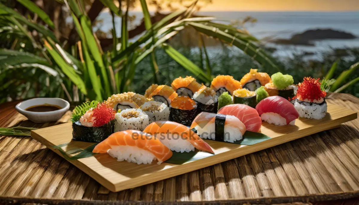 Picture of Delicious Salmon Sushi Roll with Fresh Vegetables