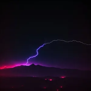 Dramatic Night Sky Lightning Storm Over Volcano