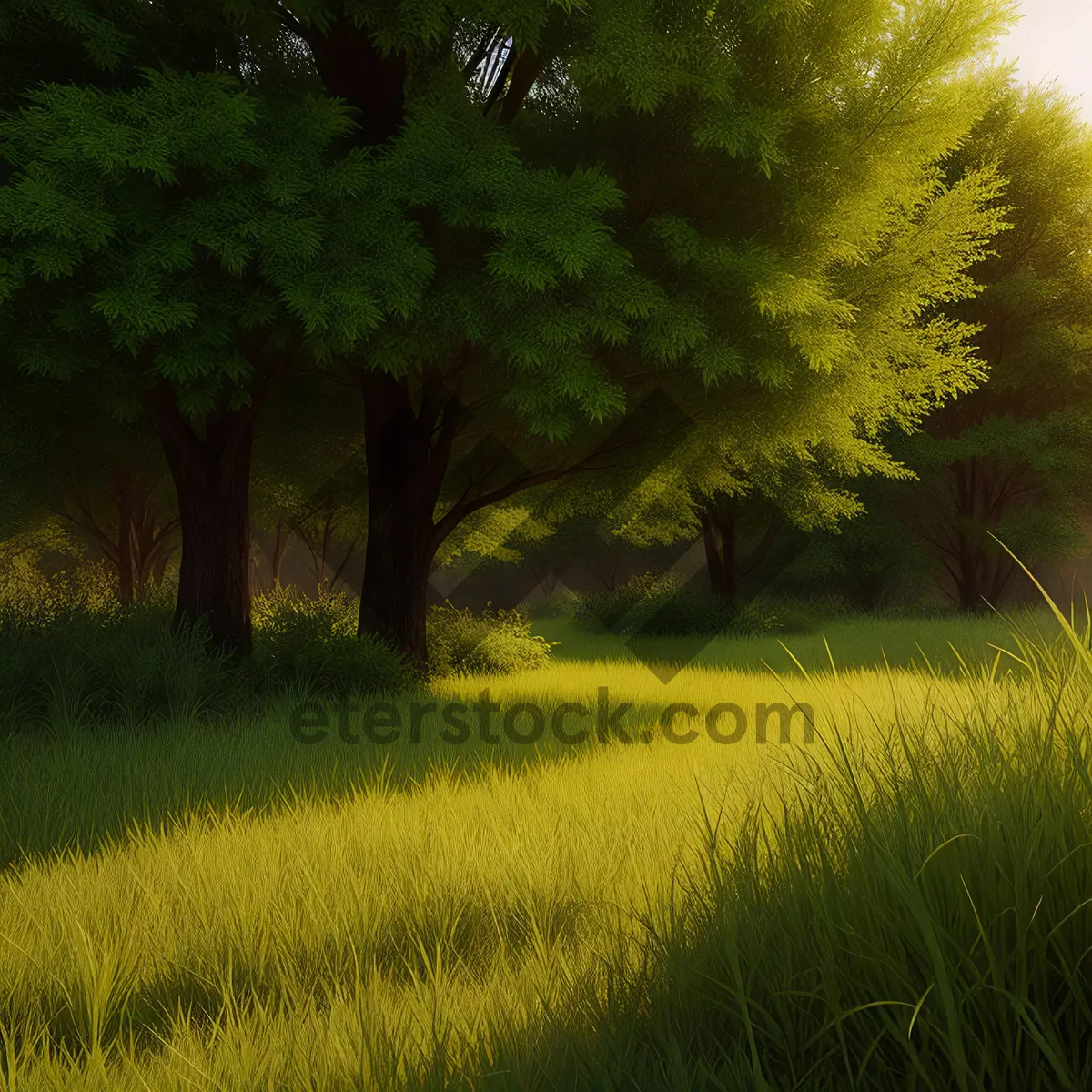 Picture of Idyllic Rural Landscape with Tree and Meadow