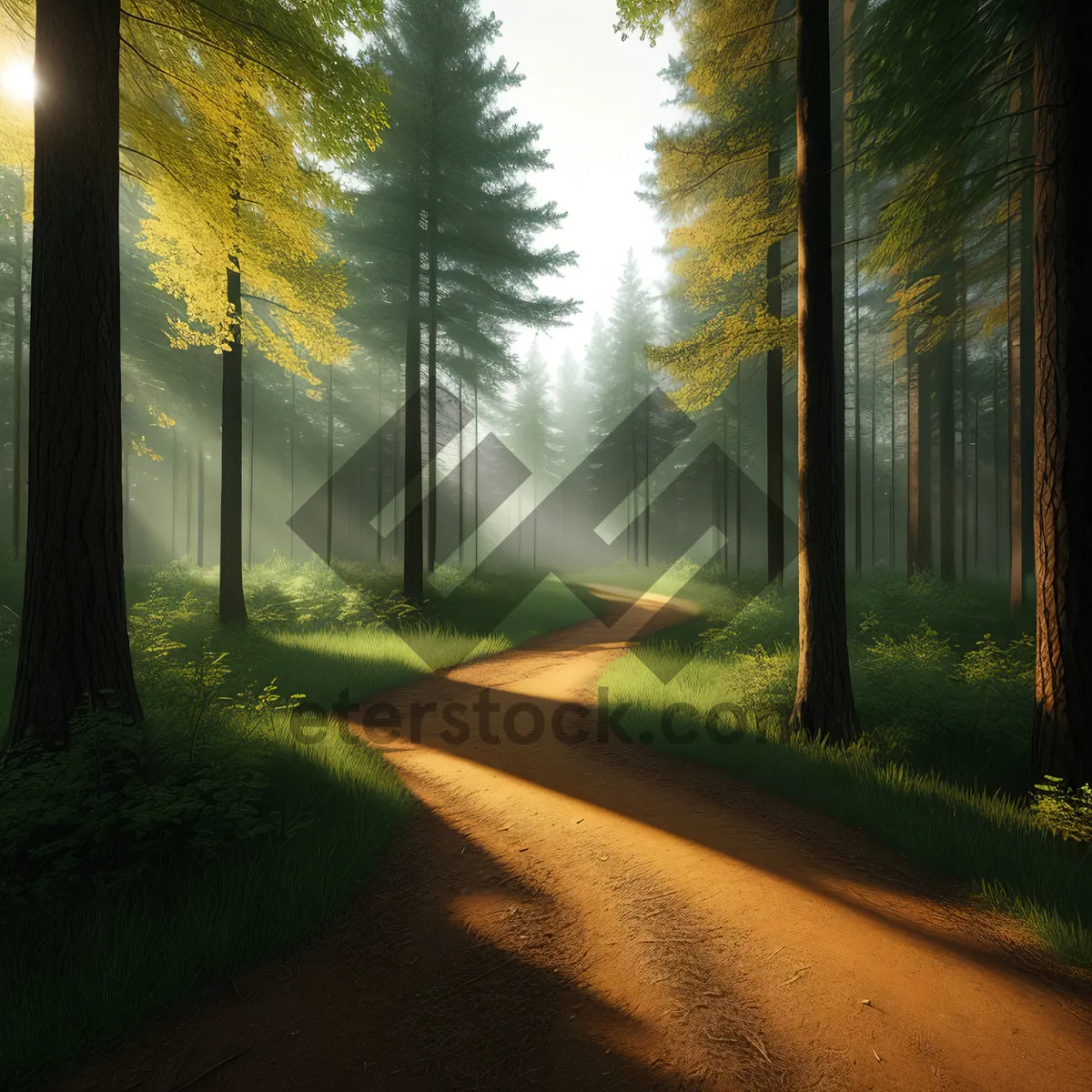 Picture of Enchanting Autumn Path through Sunlit Forest