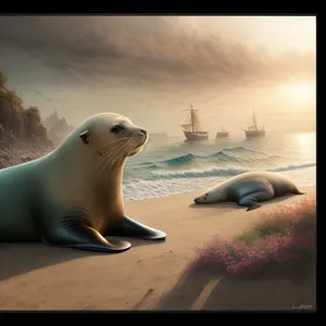 Arctic Sea Lion Resting on Sandy Beach