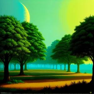 Serene Summer Landscape: Trees in Meadow Under Clear Sky