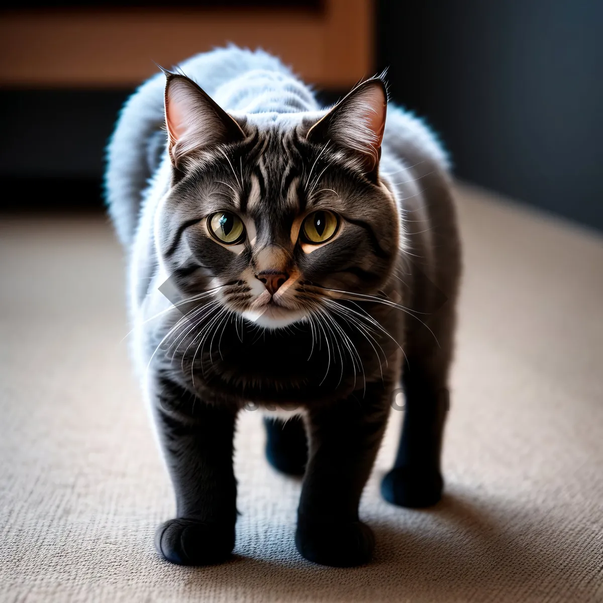 Picture of Furry cuteness: Adorable gray domestic cat with curious eyes