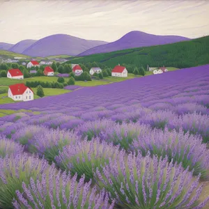 Lavender Blooms in Colorful Countryside Landscape.