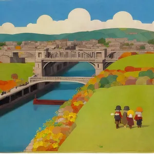 Coastal Cityscape: Historic Town with River View