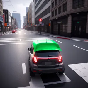 Urban Minivan Speeding Through City Traffic