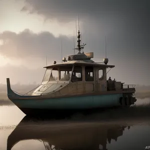 Serene Seascape: Fishing Boat at Harbor