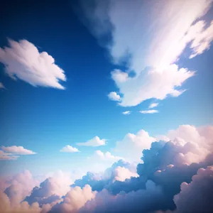 Fluffy cumulus clouds painting azure sky