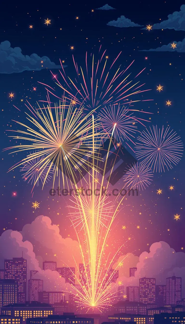 Picture of Bright Snowy Firework Explosion in the Starry Night Sky