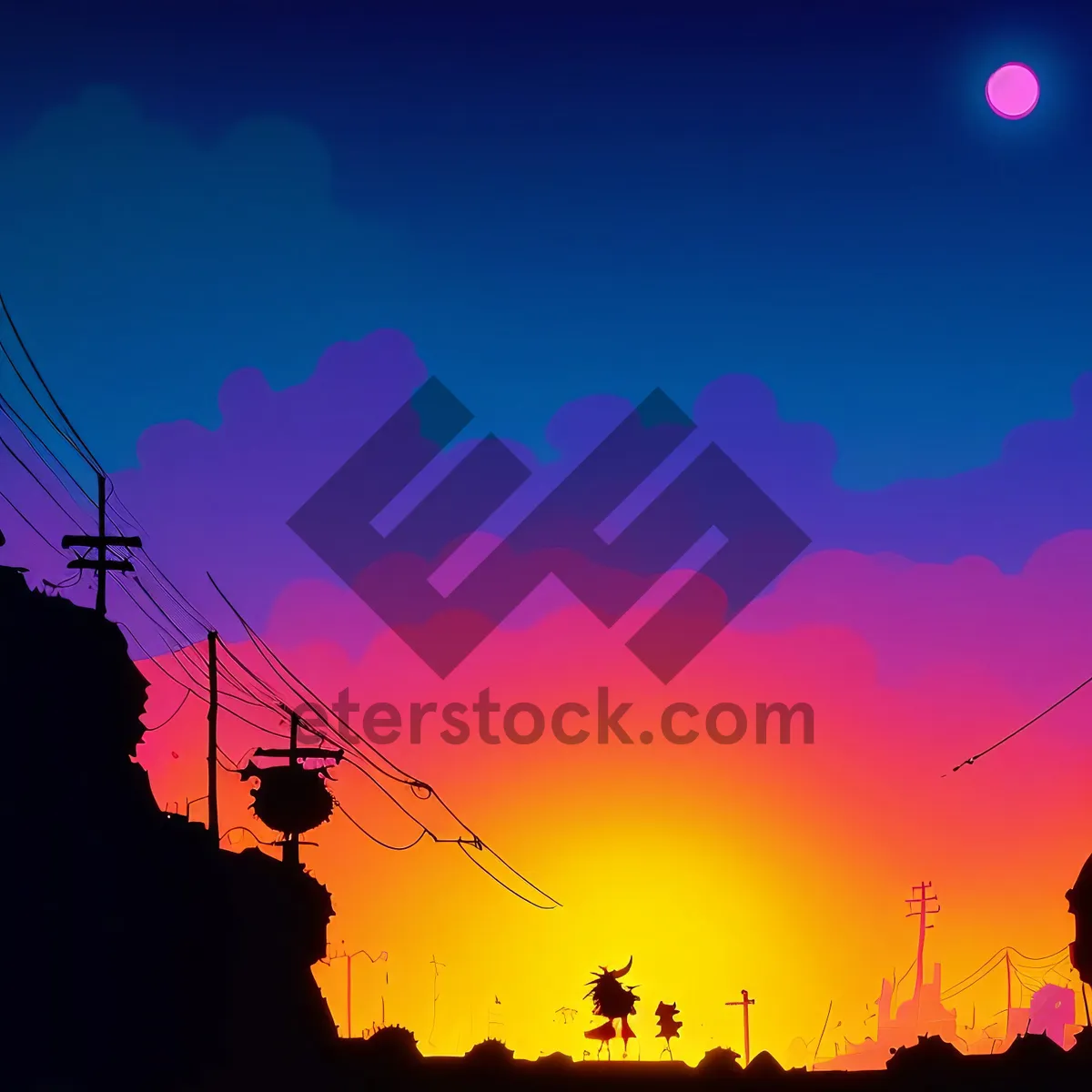 Picture of Sunset Tower - High Voltage Energy Silhouette