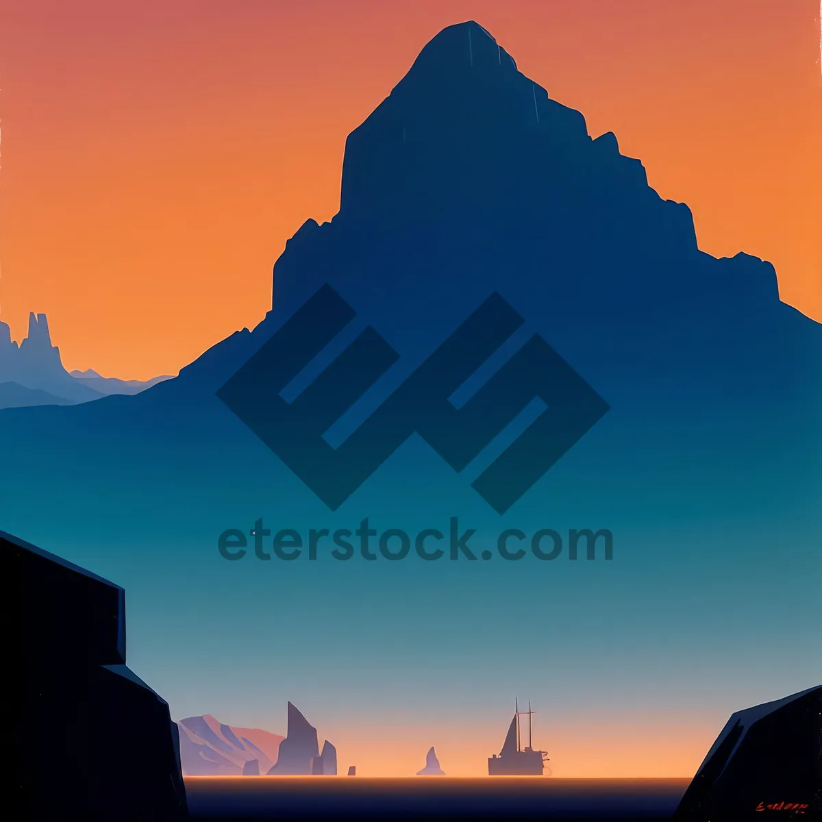 Picture of Sunset Skyline: Majestic Mountain Silhouette on Atlas Map