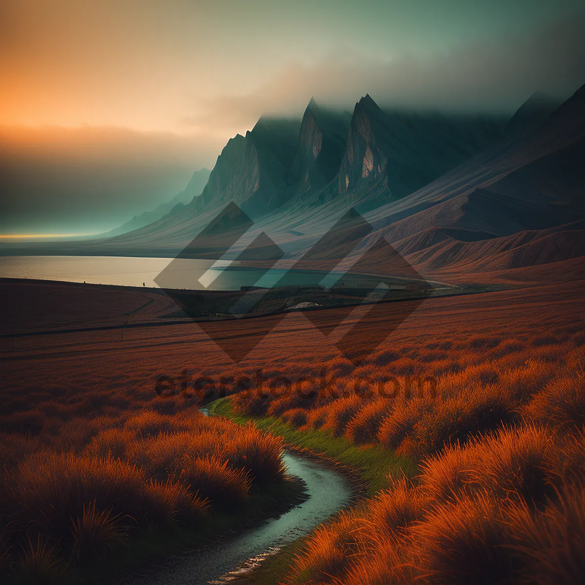 Picture of Golden Glow Over Desert Mountain Landscape