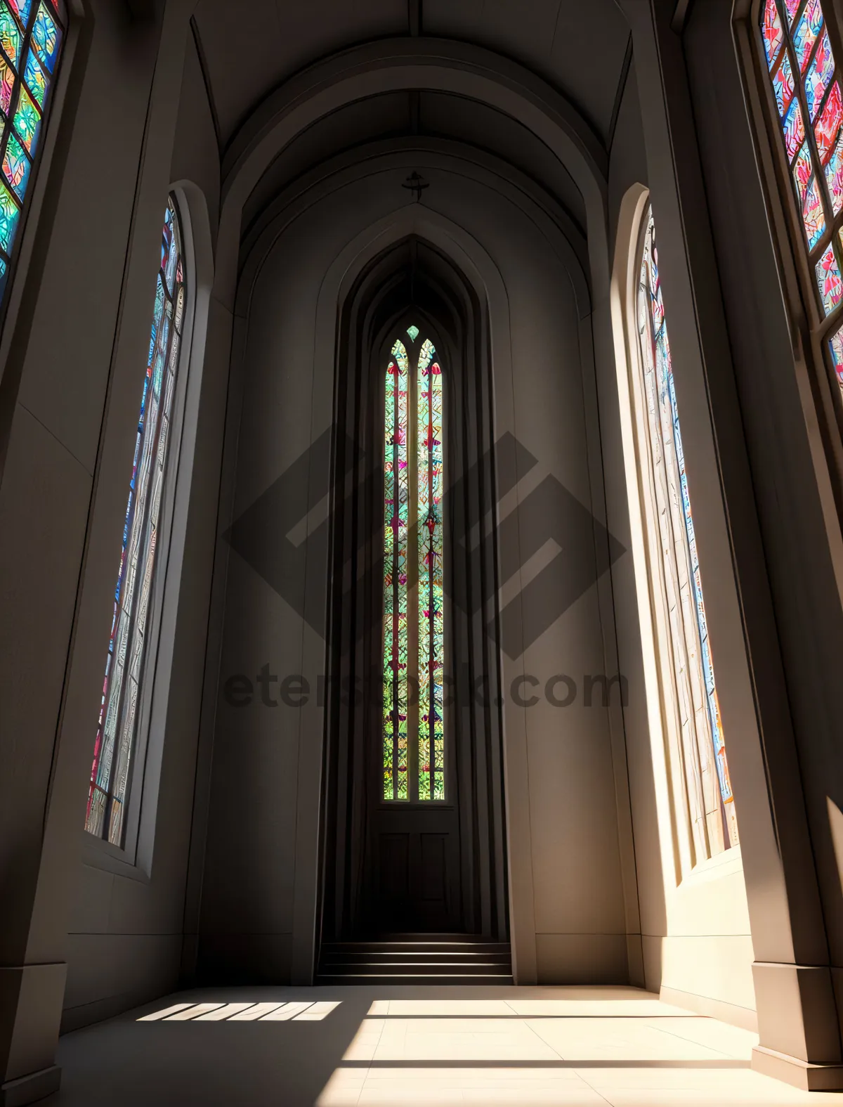 Picture of Ancient Cathedral Window: Architectural Marvel with Religious Symbolism.