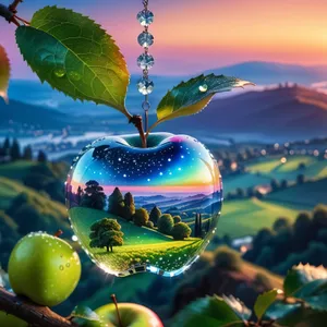 Fresh and healthy golden delicious apple on tree branch