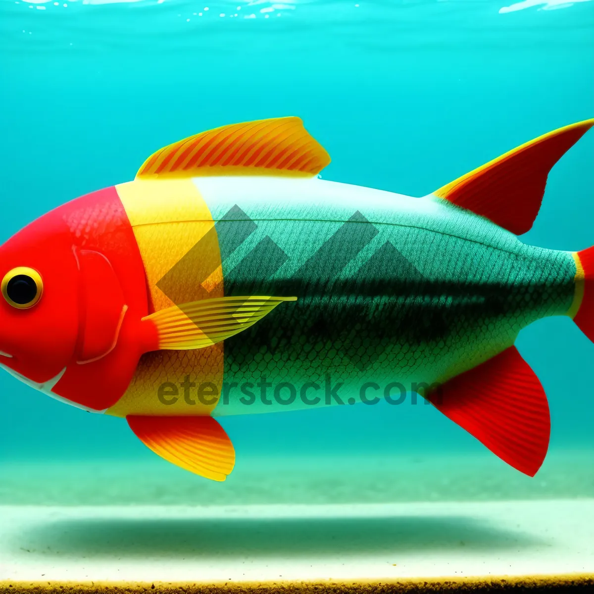 Picture of Colorful Orange Goldfish Swimming in Seawater