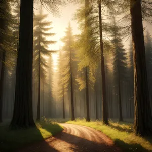 Misty Forest Morning Sunlight Scenic Path