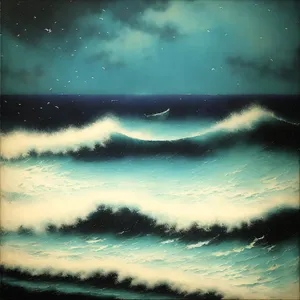 Serene Moonlit Ocean with Reflective Sea Snake