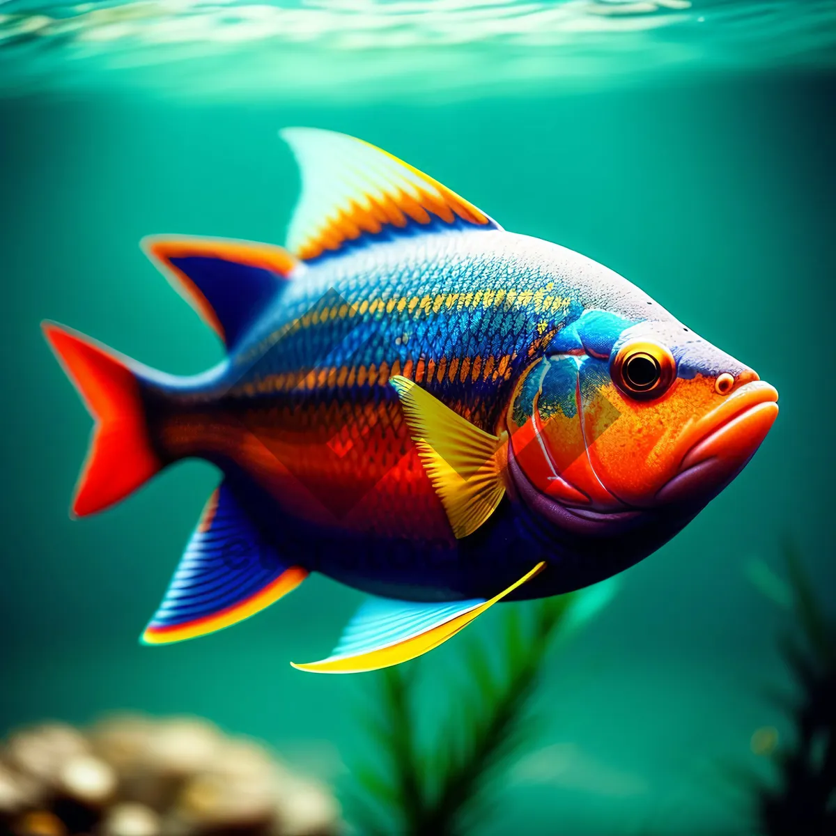 Picture of Golden Fish Swim in Aquarium Bowl
