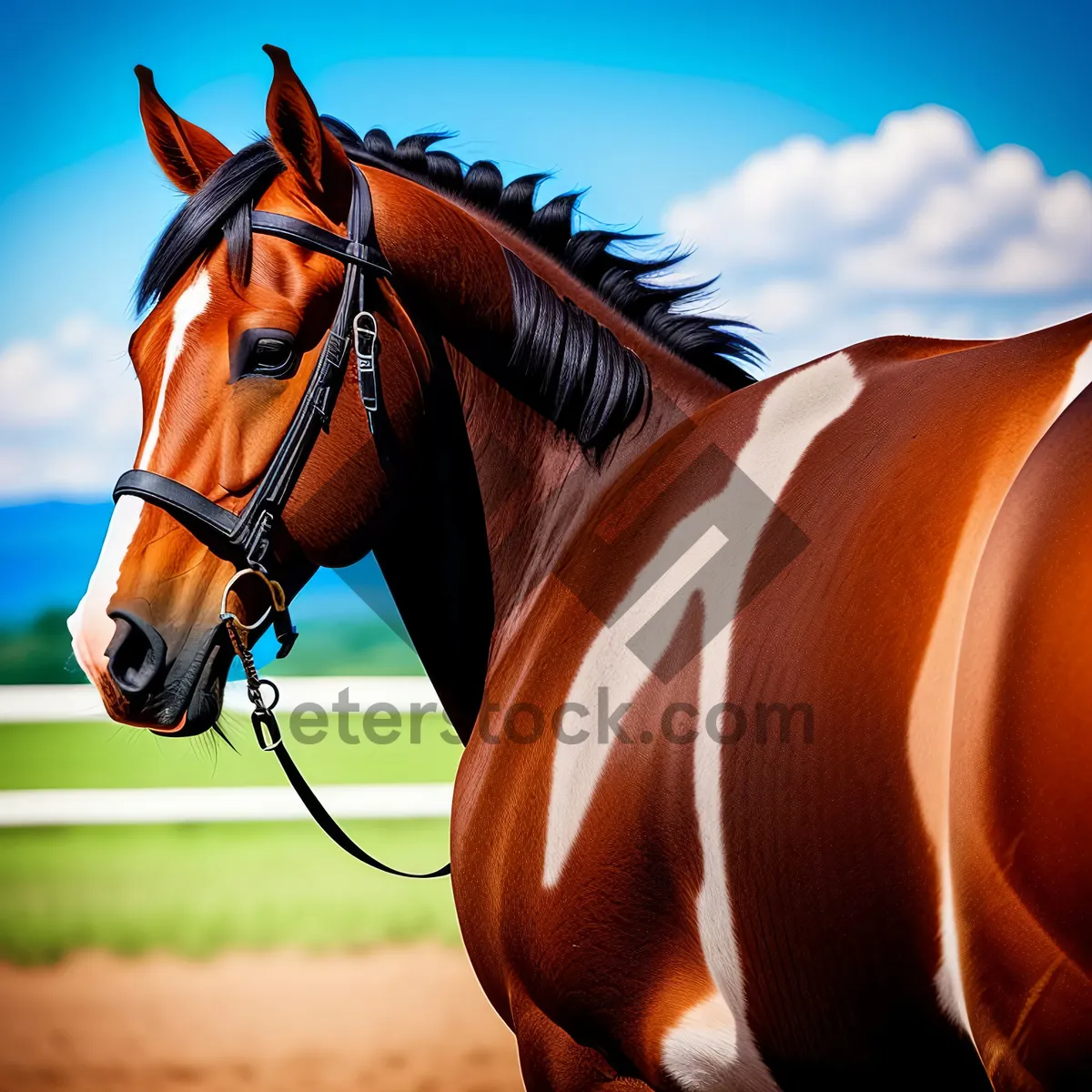 Picture of Graceful Thoroughbred Stallion Galloping through Green Field