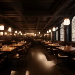 Modern cafeteria interior with tables and chairs
