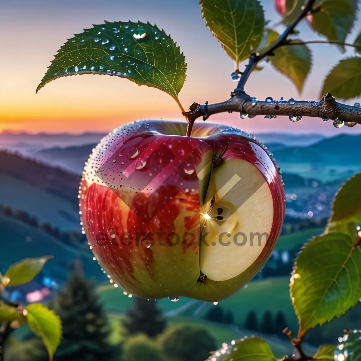 Picture of Fresh and Ripe Red Delicious Apple Harvest Scene