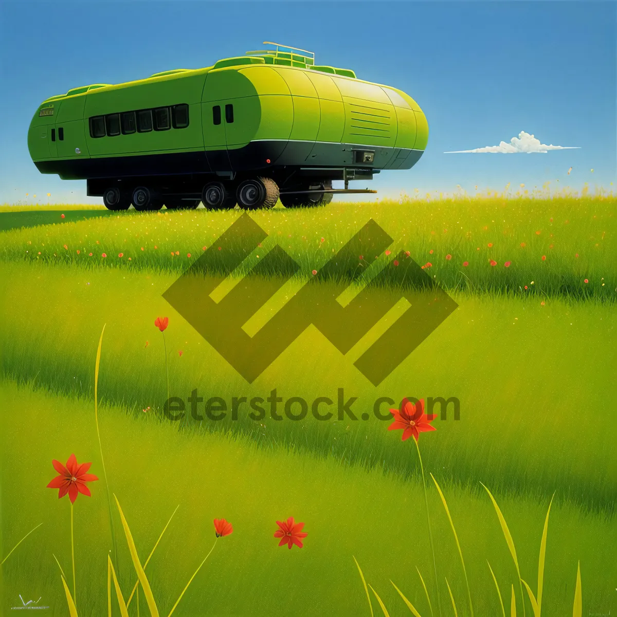 Picture of Idyllic Rural Landscape with Airship Soaring Above
