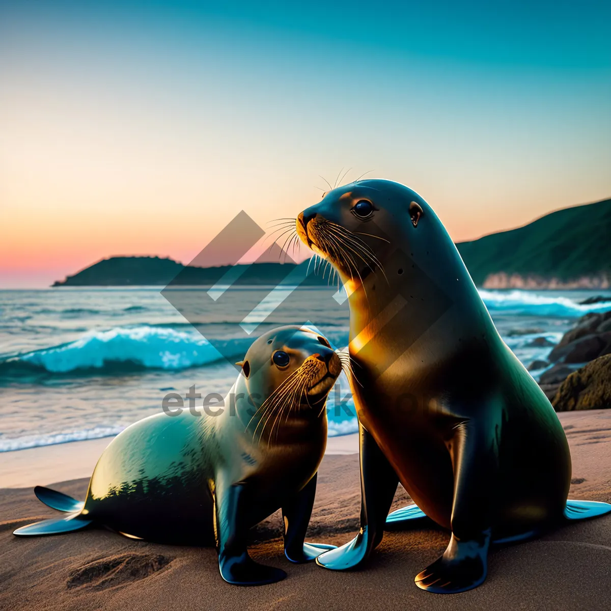 Picture of Exquisite Arctic Sea Lion Basking on Sandy Beach.