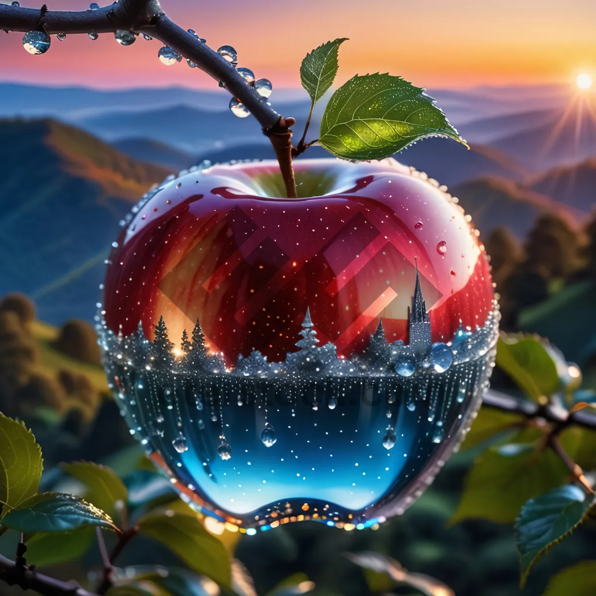 Picture of Fresh and Juicy Red Delicious Apple Close-Up View