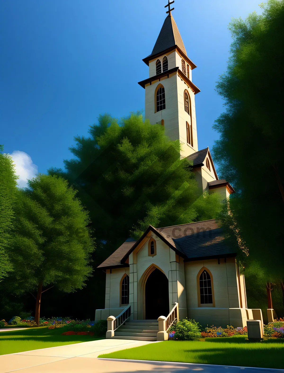 Picture of Old Church Bell Tower in Sky