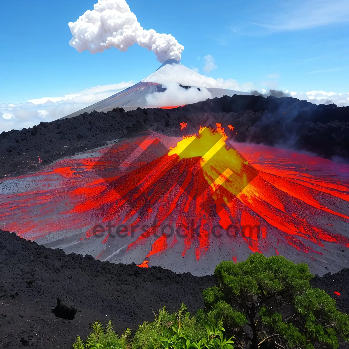 Picture of Majestic Snow-Capped Volcanic Mountain Peak in Sky