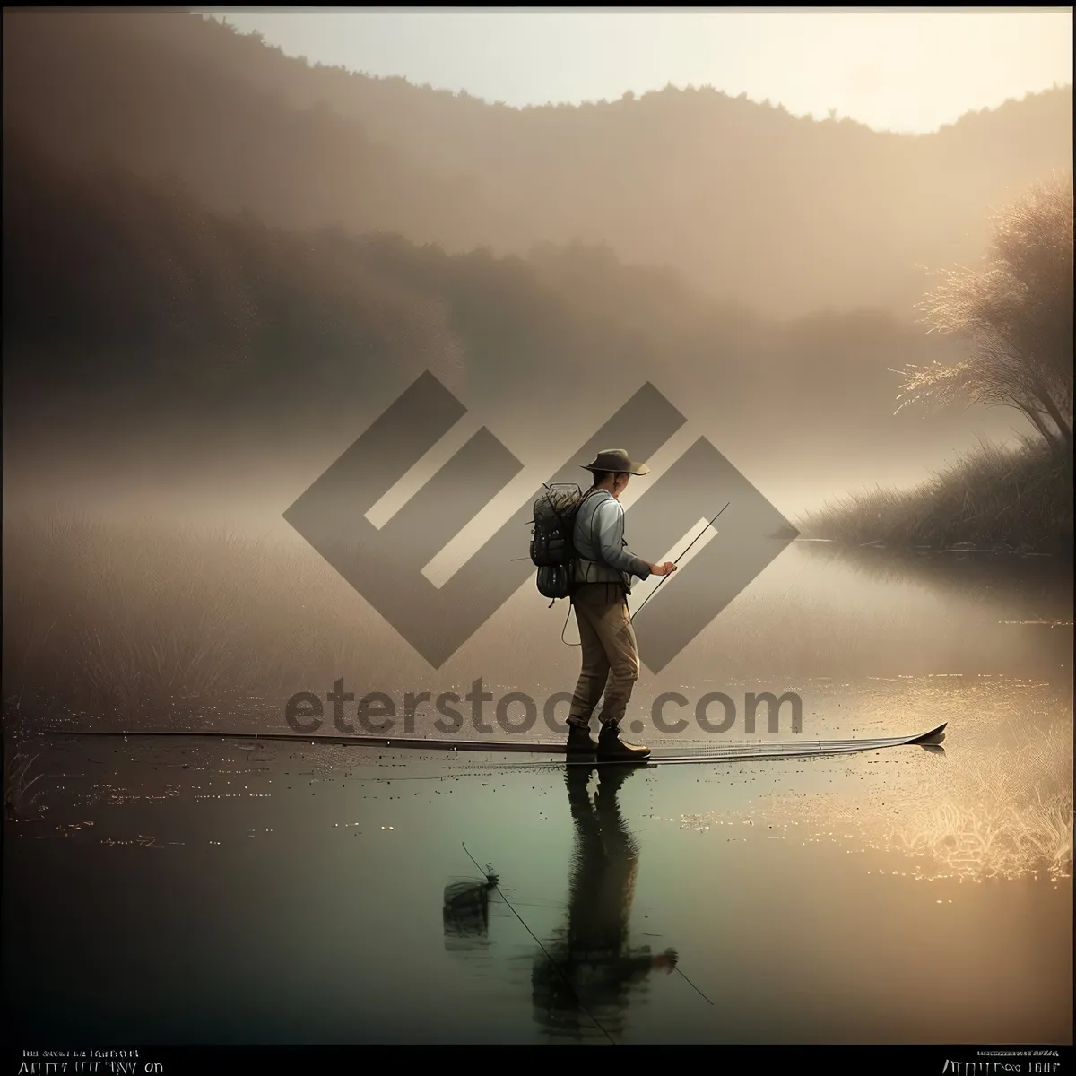 Picture of Beach Sunset Silhouette with Fishing Rod