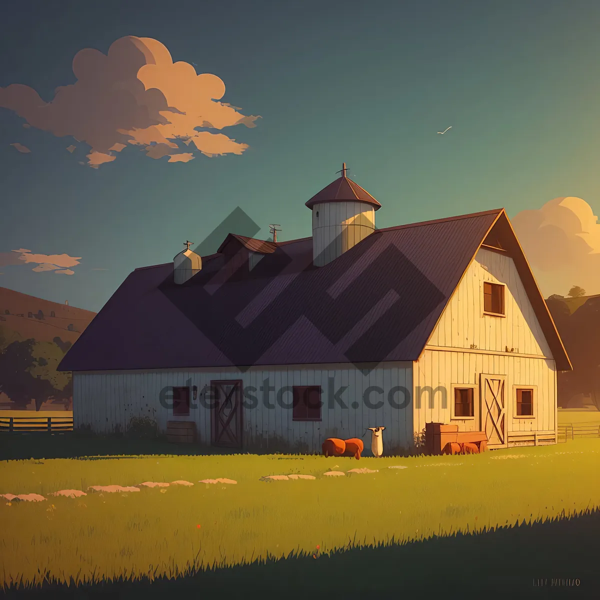 Picture of Rustic Farm Building Under Serene Sky