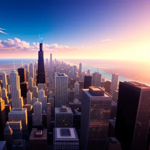 Urban Skyline Silhouetted Against Vibrant Sunset