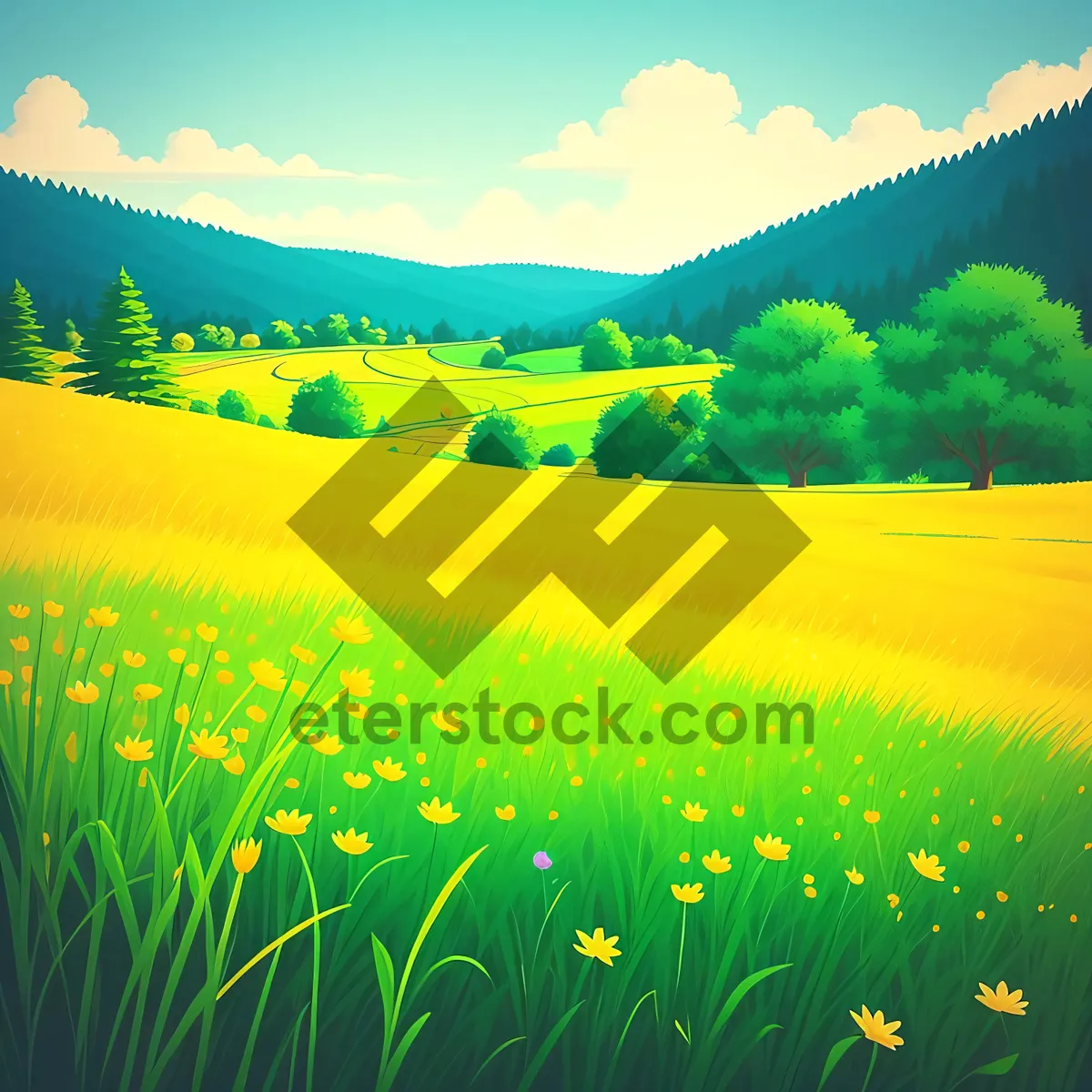 Picture of Vibrant Summer Landscape under Clear Blue Skies