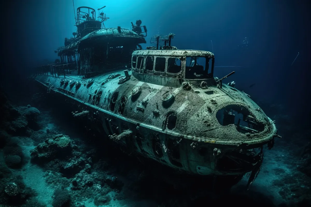 Picture of Sunken shipwreck in ocean harbor - Vessel's voyage end.