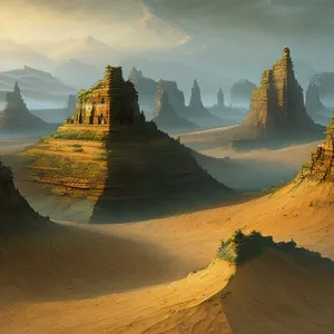 Sandstone Shrine in Majestic Desert Landscape