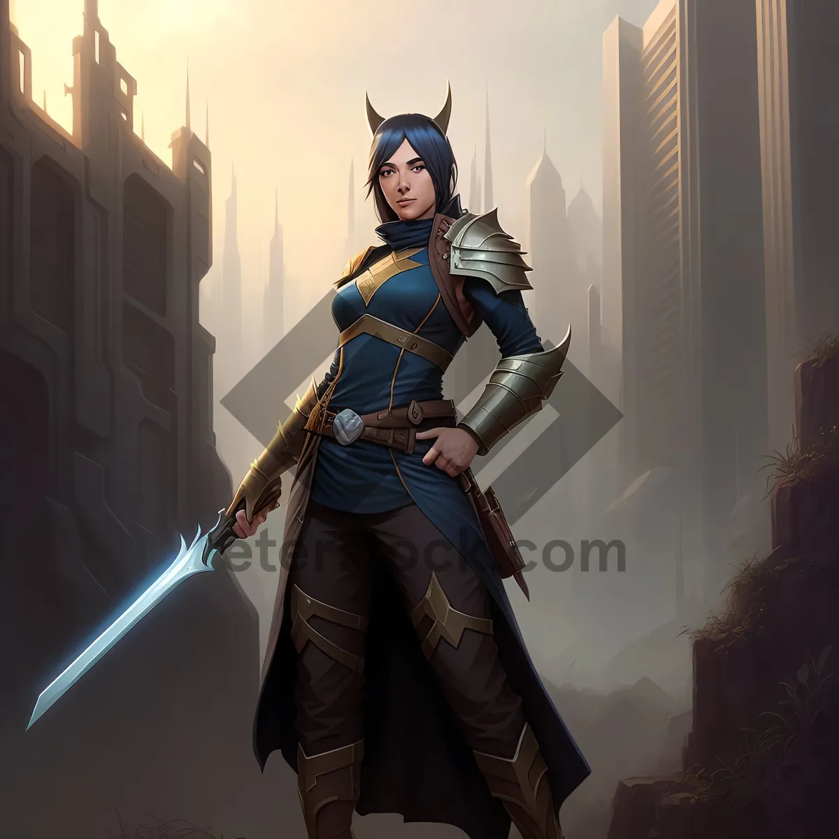 Picture of Portrait of a Sexy Adult in Armor with Sword