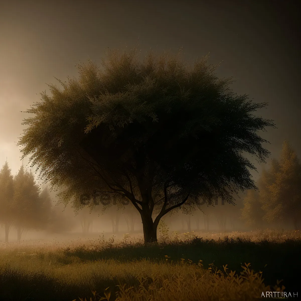 Picture of Golden Sunset Over Countryside Landscape